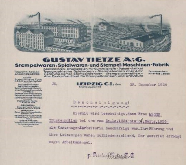 Gustav Tietze AG Briefkopf 1926
